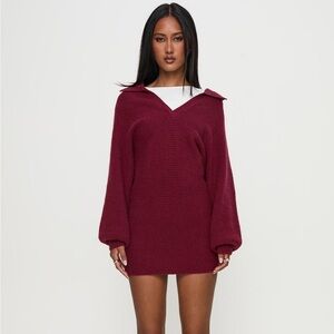Burgundy Knit Sweater Dress from Princess Polly